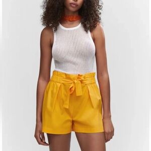 Mango High-Waist Yellow Shorts